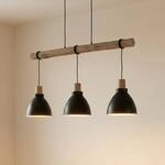 Lindby H&auml;ngeleuchte Trebale, 3-flg., schwarz, Holz/Metall