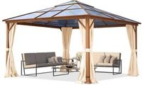 Gartenpavillon 4x4 m Holzoptik, ca 8 mm Polycarbonat-Dach, 4 Seitenteile in