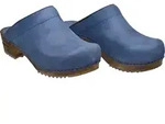 Sanita Clogs Damen Holz Pantolette Wood-Chrissy Open Leder 1200009W blau,