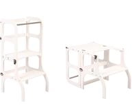 Ette Tete Step'n'Sit Lernturm klappbar aus Holz in Wei&szlig; | Montessori K&uuml;chenhelfer