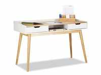 relaxdays Schreibtisch weiß rechteckig, 4-Fuß-Gestell braun 120,0 x 55,0 cm