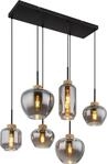 Globo Lighting H&auml;ngeleuchte Metall schwarz matt, Glas rauchfarben, Hanf naturfarben,