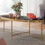 FineBuy Design Couchtisch Glas Schwarz - Oval 110 x 56 cm mit Gold Metallgestell