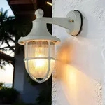 Wandleuchte au&szlig;en Wei&szlig; IP64 E27 Riffelglas Echt-Messing Maritim...