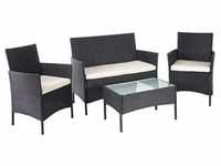 Poly-Rattan Garten-Garnitur MCW-D82, Sitzgruppe Lounge-Set schwarz mit Kissen creme