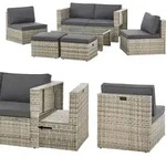 Juskys Polyrattan Gartenm&ouml;bel Set Salou - Lounge f&uuml;r 6 Personen, wetterfest - Grau