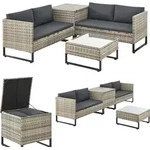 Juskys Polyrattan Lounge Santorini - Sitzecke mit Beistelltisch & Auflagenbox - Grau