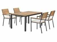 Juskys Akazienholz Gartengarnitur Rhodos - Tisch, 4 Stühle & Auflagen - Gartenmöbel