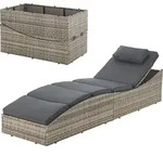 Juskys Sonnenliege Lamia klappbar - Polyrattan Gartenliege mit Auflage - Grau - Grau