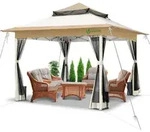VOUNOT&reg; Pavillon 3,6x3,6m, Pop Up Partyzelt mit Mesh Sides & Doppeldach Faltpavillon