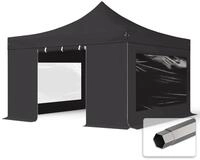 TOOLPORT 4x4m Stahl Faltpavillon, inkl. 4 Seitenteile, schwarz