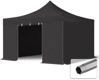 TOOLPORT 4x4m Stahl Faltpavillon, inkl. 4 Seitenteile, schwarz