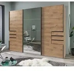 Schwebet&uuml;renschrank Saigon Plankeneiche 3-t&uuml;rig Spiegel 270cm - Braun