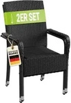 Juskys Polyrattan Gartenst&uuml;hle Yoro 2er Set - mit Armlehnen & R&uuml;ckenlehne - 2
