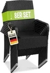 Juskys Polyrattan Gartenst&uuml;hle Yoro 8er Set - mit Armlehnen & R&uuml;ckenlehne - 8