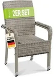 Juskys Polyrattan Gartenst&uuml;hle Yoro 2er Set - mit Armlehnen & R&uuml;ckenlehne - 2