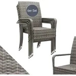 Juskys Polyrattan Gartenst&uuml;hle Yoro 6er Set - mit Armlehnen & R&uuml;ckenlehne - 6
