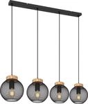 Globo Lighting H&auml;ngeleuchte Metall schwarz matt, Holz braun, Metallgeflecht schwarz