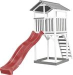 AXI Beach Tower Spielturm aus Holz in Wei&szlig; & Grau | Spielhaus f&uuml;r Kinder mit roter