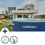 Stahlwandpool Set (3-teilig) hoch rund 350 x 90 cm, Stahl 0,3 mm anthrazit Folie 0,2