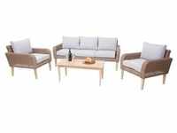 Garnitur MCW-H57, Garten-/Lounge-Set Sofa Sitzgruppe, rundes Poly-Rattan Alu + Akazie