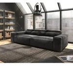 DELIFE Big-Sofa Sirpio XL 270x130 cm Mikrofaser Schwarz mit Hocker - Schwarz