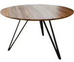 Runder Esszimmertisch Akazie nussbaum Schweizer Kante 110 cm Metallfu&szlig; INSA - Braun