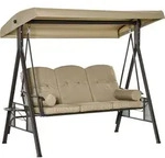 Outsunny 3-Sitzer Hollywoodschaukel mit Sonnendach Kissen Metall Khaki