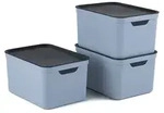 Jive 3er Set Dekobox A4 fog blue 3er- Set Aufbewahrungsbox 16l mit Deckel, Kunststoff