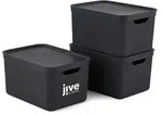 Jive 3er-Set Aufbewahrungsbox mit Deckel 16l - Stapelboxen A4 - Schwarz - Schwarz
