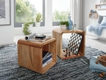 FineBuy 2er Set Satztisch Massivholz Couchtisch Akazie 2 Tische W&uuml;rfelregal-Set