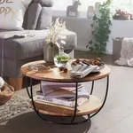 FineBuy Couchtisch Akazie Massivholz rund 60cm &middot; Wohnzimmertisch mit Ablage &middot;