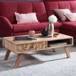 WOHNLING Couchtisch REWA 95x35x50cm Akazie Massivholz Sofatisch Wohnzimmertisch...