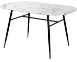 M&ouml;bilia Tisch 140 x 90 cm | Glasplatte in Marmoroptik wei&szlig; | Gestell Metall schwarz