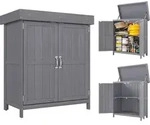 Outsunny Ger&auml;teschrank Ger&auml;teschuppen Holzschrank 2 F&auml;cher Tannenholz Grau - Grau