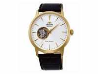 Orient Herrenuhr, Modell FAG02003W0. Edelstahlbeschichtete Uhr, braunes Armband und