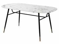 Möbilia Tisch 160 x 90 cm | Glasplatte in Marmoroptik weiß | Gestell Metall schwarz