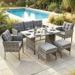 Poly Rattan Sitzgruppe Esstisch Lounge Gartenm&ouml;bel Sitzgarnitur Garten-Garnitur Set