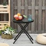 Outsunny Gartentisch Beistelltisch Bistrotisch mit Glasplatte rund klappbar Metall