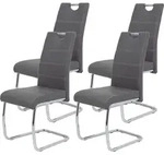 Hela Tische, 4er Set Esszimmerstuhl Freischwinger Flora - Bezug Kunstleder Grau -