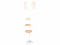 SalesFever Stehleuchte mit 3 Holzablagen | Lampenschirm Stoff | Tabletts Holz 