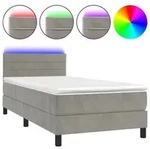 vidaXL Boxspringbett mit Matratze & LED Hellgrau 90x200 cm Samt - Grau