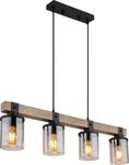 Globo Lighting H&auml;ngeleuchte Metall schwarz matt, Holz dunkelbraun, Glas...