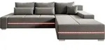Juskys Sofa Davos Rechts mit Schlaffunktion, Bettkasten, Samt-Bezug & LED - Hellgrau