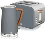 SWAN STP2090GRYNEU Set Fr&uuml;hst&uuml;ckskocher, kabellos, 1,7L Toaster Breitschlitz 2