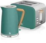 SWAN STP2090GRENEU Set Fr&uuml;hst&uuml;ckskocher, kabellos, 1,7L Toaster Breitschlitz 2
