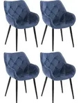 CLP 4er Set Stuhl Tanna Samt Gesteppt blau - Blau