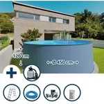 Stahlwandpool Set (7-teilig) hoch rund 450 x 120 cm, Stahl 0,4 mm anthrazit...