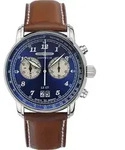 ZEPPELIN 8684-3 Chronograph Uhr Herrenuhr Lederarmband Chrono Datum braun - Blau