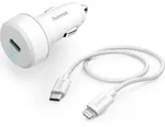 Hama Auto-Schnellladeger&auml;t Ladekabel Lightning, PD, 20 W, 1 m, Wei&szlig; - Wei&szlig;